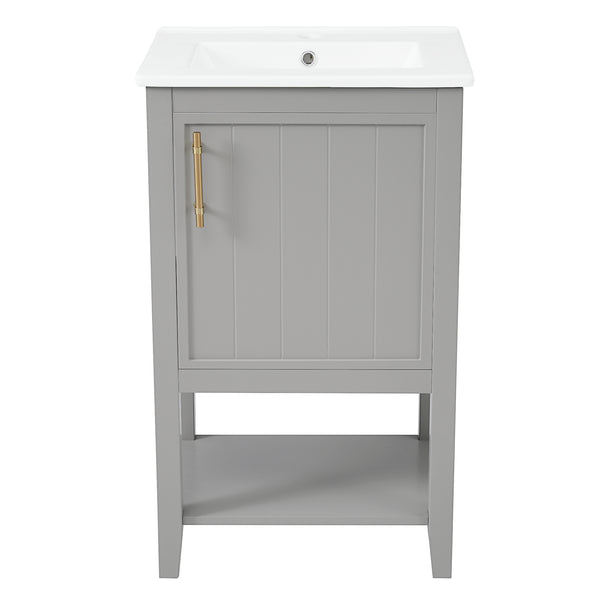 20" Bathroom Vanity with Sink, Bathroom Cabinet with Soft Closing Door, Storage Rack and Open Shelf, Grey/White