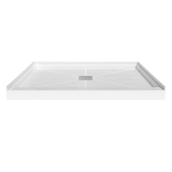 48 in. x 36 in / 60 in x 30 in Composite Alcove Shower Pan Base with Stainless Steel Cover and Center Drain in White