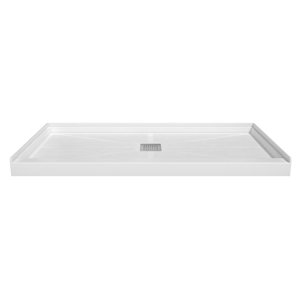 48 in. x 36 in / 60 in x 30 in Composite Alcove Shower Pan Base with Stainless Steel Cover and Center Drain in White