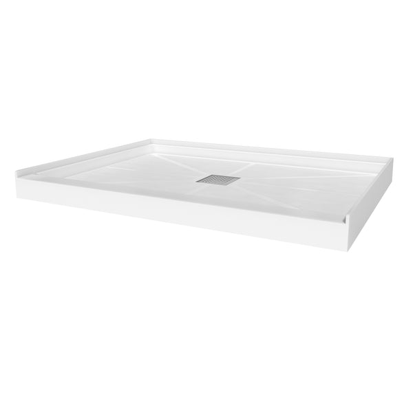 48 in. x 36 in / 60 in x 30 in Composite Alcove Shower Pan Base with Stainless Steel Cover and Center Drain in White