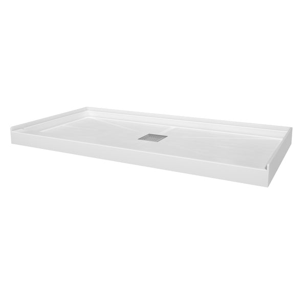 48 in. x 36 in / 60 in x 30 in Composite Alcove Shower Pan Base with Stainless Steel Cover and Center Drain in White
