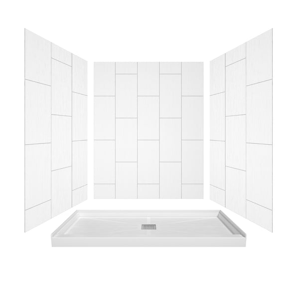 48 in. x 36 in / 60 in x 30 in Composite Alcove Shower Pan Base with Stainless Steel Cover and Center Drain in White