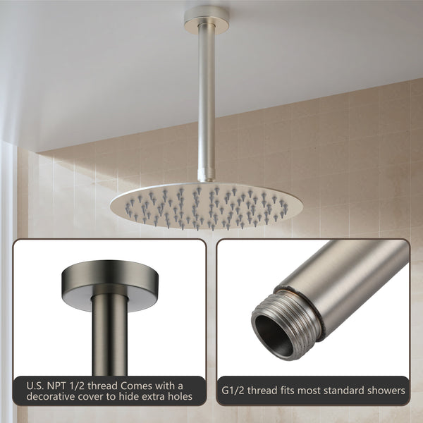 7.9 in. Stainless Steel Round Ceiling Mount Shower Arm with Flange in Brushed Nickel