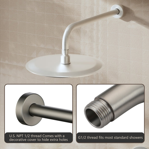 15.7 in. Stainless Steel Round Wall Mounted Mount Shower Arm with Flange in Brushed Nickel
