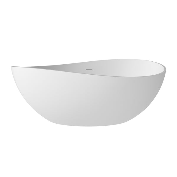63 in. x 37 in. Stone Resin Freestanding Soaking Bathtub Double Slipper Oval Design Tub in White with Center Drain