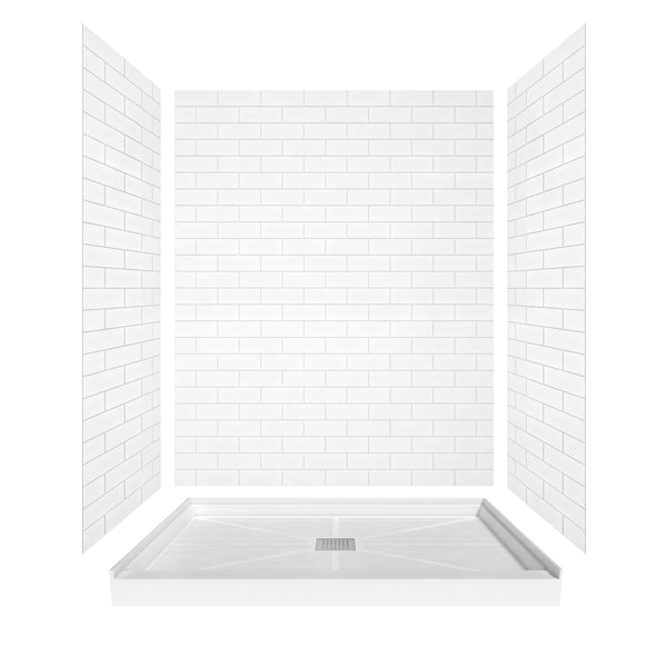48 in. x 36 in / 60 in x 30 in Composite Alcove Shower Pan Base with Stainless Steel Cover and Center Drain in White