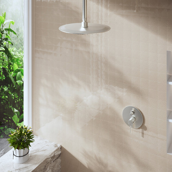 7.9 in. Stainless Steel Round Ceiling Mount Shower Arm with Flange in Brushed Nickel