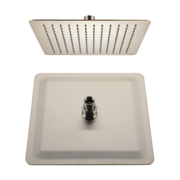 1-Spray Pattern with 2.5 GPM 12 in. Wall Mount Rain Square Fixed Shower Head in Brushed Nickel