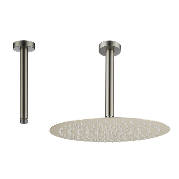 7.9 in. Stainless Steel Round Ceiling Mount Shower Arm with Flange in Brushed Nickel