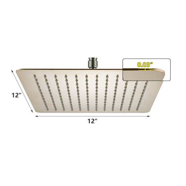1-Spray Pattern with 2.5 GPM 12 in. Wall Mount Rain Square Fixed Shower Head in Brushed Nickel