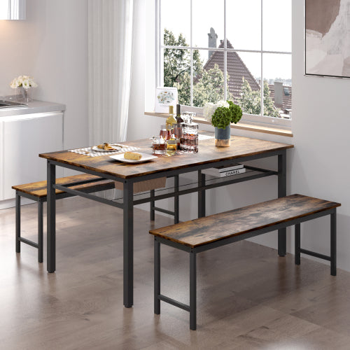 Dining Table Brown Modern MDF Adjustable Table, with Black Finish and Metal