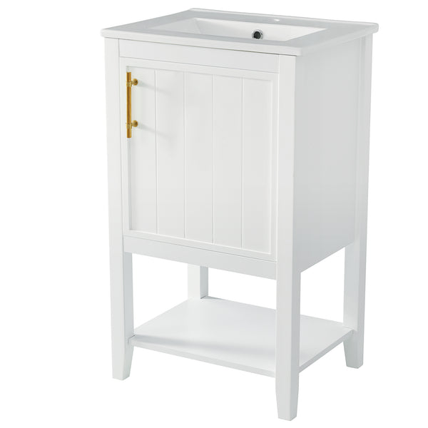 20" Bathroom Vanity with Sink, Bathroom Cabinet with Soft Closing Door, Storage Rack and Open Shelf, Grey/White
