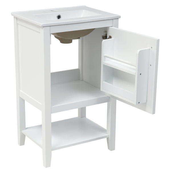 20" Bathroom Vanity with Sink, Bathroom Cabinet with Soft Closing Door, Storage Rack and Open Shelf, Grey/White