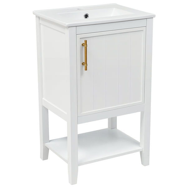 20" Bathroom Vanity with Sink, Bathroom Cabinet with Soft Closing Door, Storage Rack and Open Shelf, Grey/White