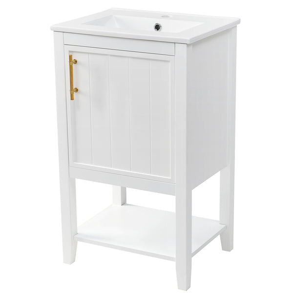 20" Bathroom Vanity with Sink, Bathroom Cabinet with Soft Closing Door, Storage Rack and Open Shelf, Grey/White
