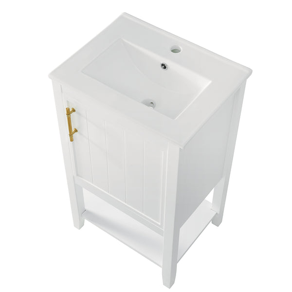 20" Bathroom Vanity with Sink, Bathroom Cabinet with Soft Closing Door, Storage Rack and Open Shelf, Grey/White