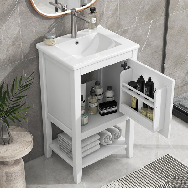 20" Bathroom Vanity with Sink, Bathroom Cabinet with Soft Closing Door, Storage Rack and Open Shelf, Grey/White