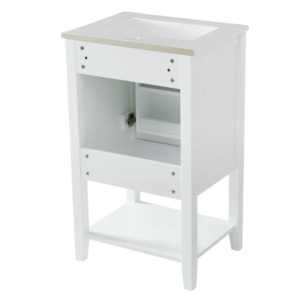 20" Bathroom Vanity with Sink, Bathroom Cabinet with Soft Closing Door, Storage Rack and Open Shelf, Grey/White