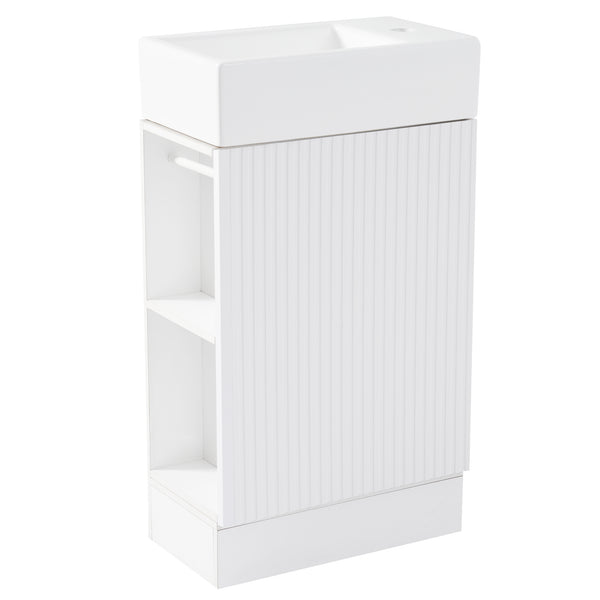 18.6" Bathroom Vanity with Sink, Bathroom Vanity Cabinet with Two-tier Shelf, Left or Right Orientation, White