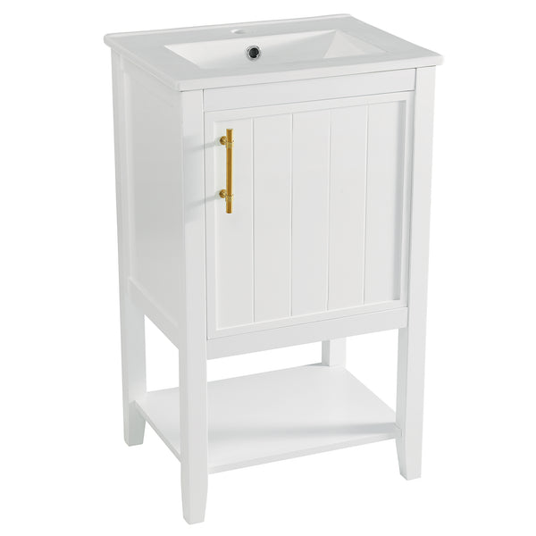 20" Bathroom Vanity with Sink, Bathroom Cabinet with Soft Closing Door, Storage Rack and Open Shelf, Grey/White