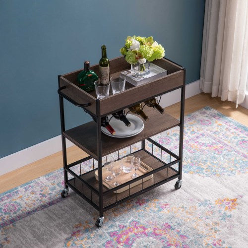Dimakai Brown Composite Base with Particleboard Laminate Top Rolling Kitchen Cart