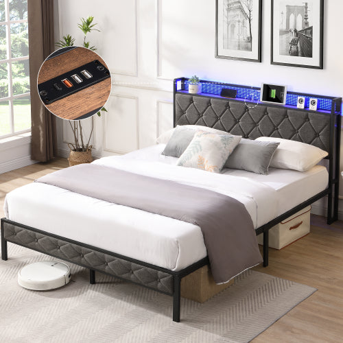 Dimakai Gray Queen Metal Bed frame Bed