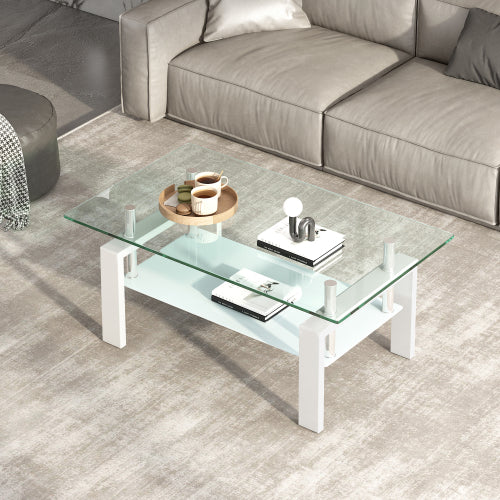 Dimakai Modern Glass Clear Acacia 39.37-in W x 17.32-in H Coffee Table