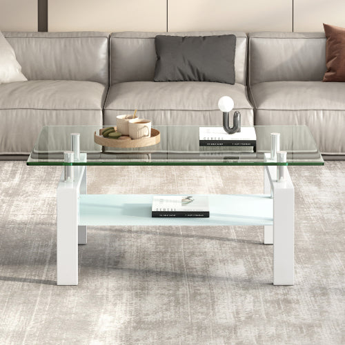 Dimakai Modern Glass Clear Acacia 39.37-in W x 17.32-in H Coffee Table