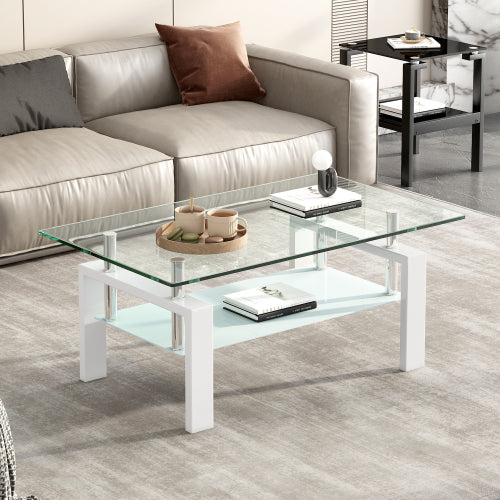Dimakai Modern Glass Clear Acacia 39.37-in W x 17.32-in H Coffee Table