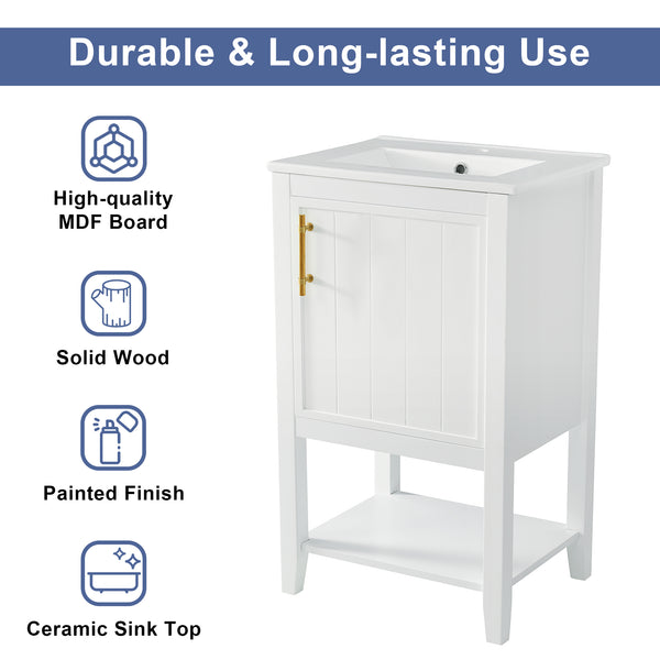 20" Bathroom Vanity with Sink, Bathroom Cabinet with Soft Closing Door, Storage Rack and Open Shelf, Grey/White