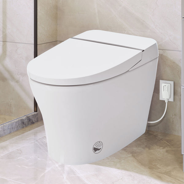 Heated Seat Smart Toilet without Bidet, Upmarket Compact Dual Flush Toilet 1/1.28 GPF, Tank less toilet with Adjustable Temp Heated Seat, Foot sensor Flush, White Night Light, Knob Control,Auto Flush