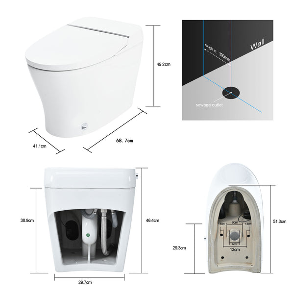 Heated Seat Smart Toilet without Bidet, Upmarket Compact Dual Flush Toilet 1/1.28 GPF, Tank less toilet with Adjustable Temp Heated Seat, Foot sensor Flush, White Night Light, Knob Control,Auto Flush