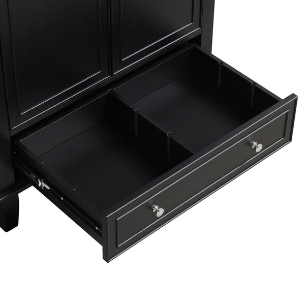 30" Bathroom Vanity with Sink Combo, Multi-functional Bathroom Cabinet with Doors and Drawer, Solid Wood and MDF Board, Black