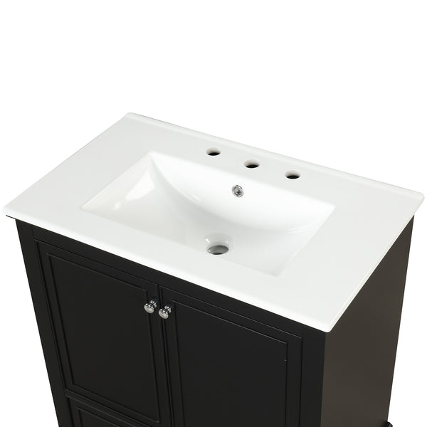 30" Bathroom Vanity with Sink Combo, Multi-functional Bathroom Cabinet with Doors and Drawer, Solid Wood and MDF Board, Black