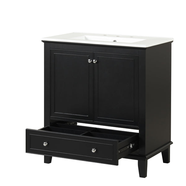 30" Bathroom Vanity with Sink Combo, Multi-functional Bathroom Cabinet with Doors and Drawer, Solid Wood and MDF Board, Black