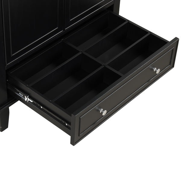 30" Bathroom Vanity with Sink Combo, Multi-functional Bathroom Cabinet with Doors and Drawer, Solid Wood and MDF Board, Black