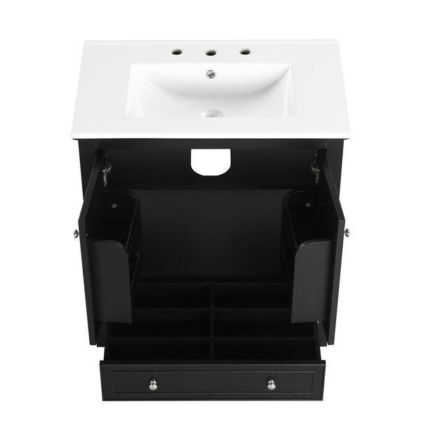 30" Bathroom Vanity with Sink Combo, Multi-functional Bathroom Cabinet with Doors and Drawer, Solid Wood and MDF Board, Black