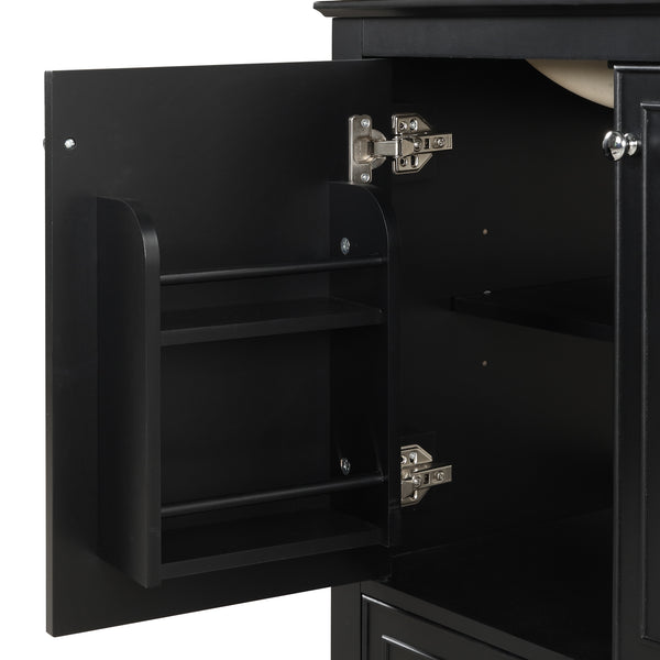 30" Bathroom Vanity with Sink Combo, Multi-functional Bathroom Cabinet with Doors and Drawer, Solid Wood and MDF Board, Black