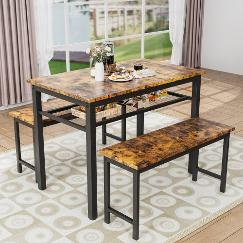 Dining Table Brown Modern MDF Adjustable Table, with Black Finish and Metal