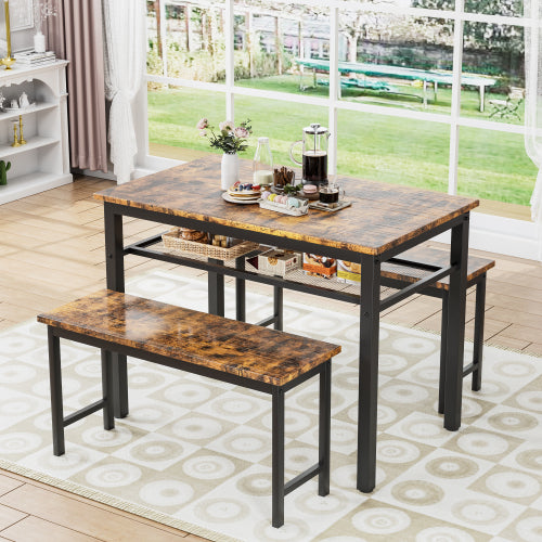 Dining Table Brown Modern MDF Adjustable Table, with Black Finish and Metal