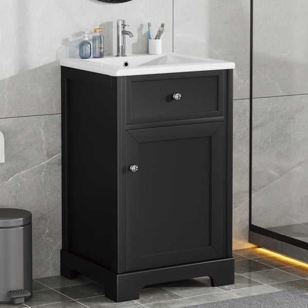 20" Bathroom Vanity with Sink, Bathroom Cabinet with Soft Closing Door, Storage Rack and Adjustable Shelve, Black