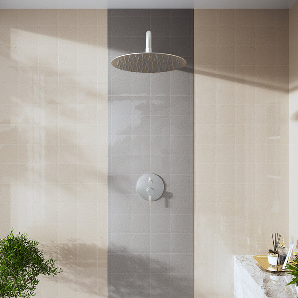 15.7 in. Stainless Steel Round Wall Mounted Mount Shower Arm with Flange in Brushed Nickel