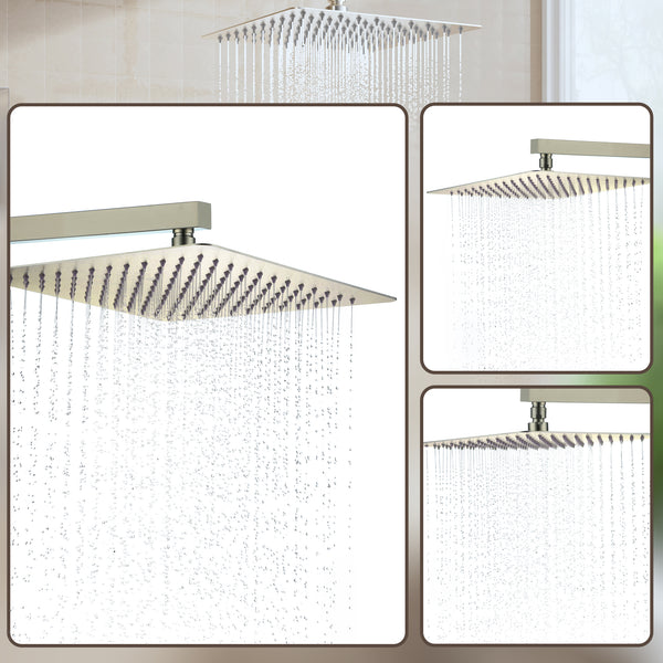 1-Spray Pattern with 2.5 GPM 12 in. Wall Mount Rain Square Fixed Shower Head in Brushed Nickel
