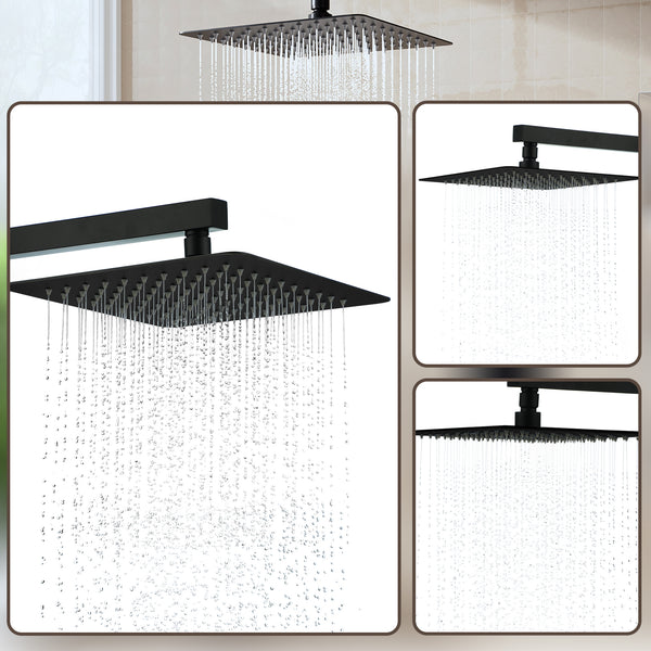 1-Spray Pattern with 2.5 GPM 10 in. Wall Mount Rain Square Fixed Shower Head in Matte Black