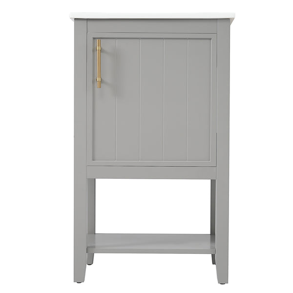 20" Bathroom Vanity with Sink, Bathroom Cabinet with Soft Closing Door, Storage Rack and Open Shelf, Grey/White