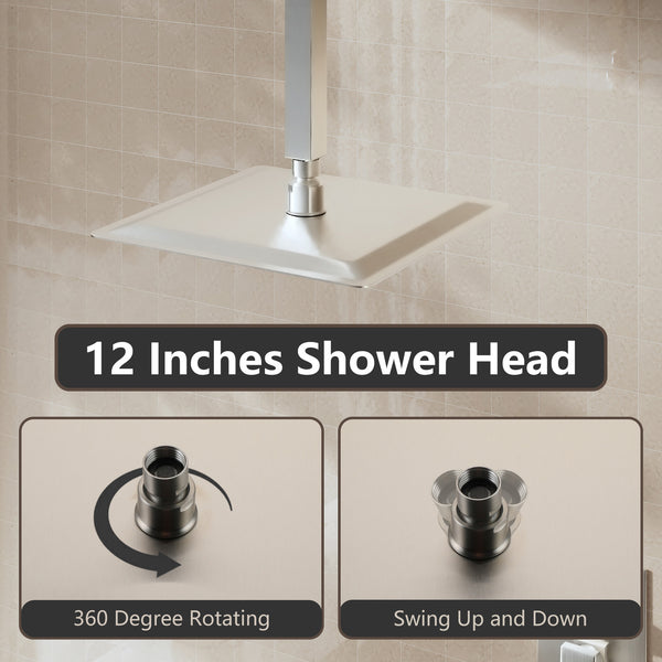 1-Spray Pattern with 2.5 GPM 12 in. Wall Mount Rain Square Fixed Shower Head in Brushed Nickel