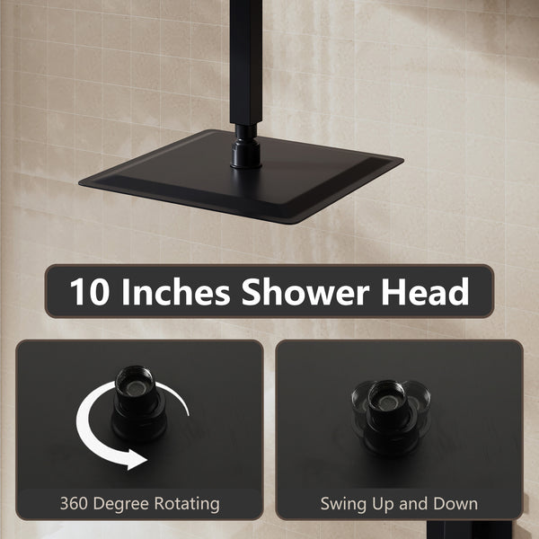 1-Spray Pattern with 2.5 GPM 10 in. Wall Mount Rain Square Fixed Shower Head in Matte Black