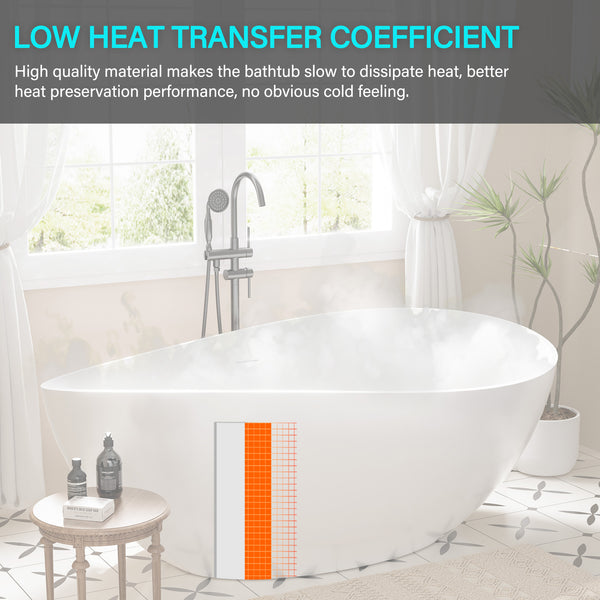 63 in. x 37 in. Stone Resin Freestanding Soaking Bathtub Double Slipper Oval Design Tub in White with Center Drain