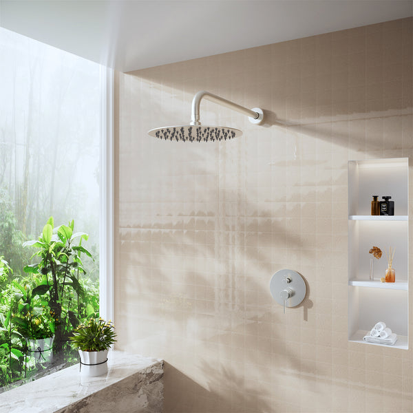 15.7 in. Stainless Steel Round Wall Mounted Mount Shower Arm with Flange in Brushed Nickel