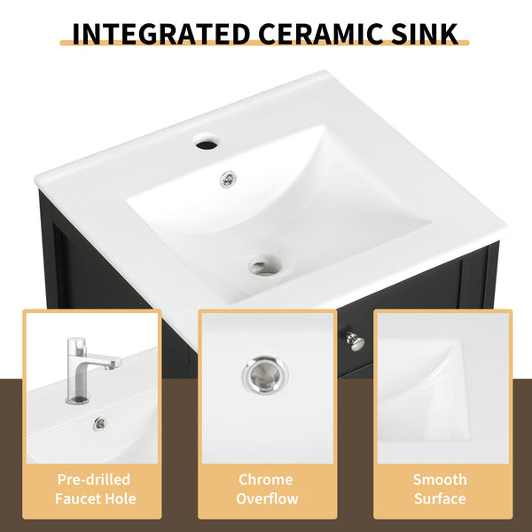 20" Bathroom Vanity with Sink, Bathroom Cabinet with Soft Closing Door, Storage Rack and Adjustable Shelve, Black